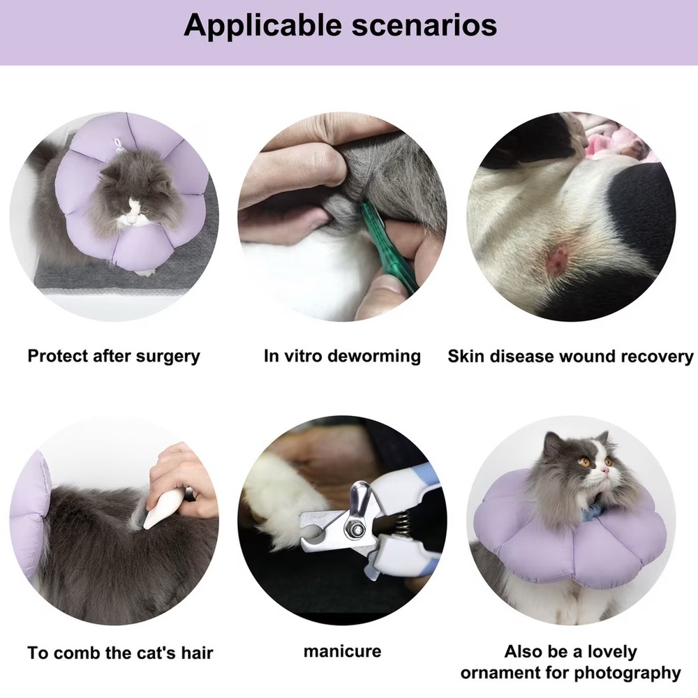 Adjustable Cat Cone Recovery Collar Protect Upper Body Wound Lavender - Large - Picture 9 of 12